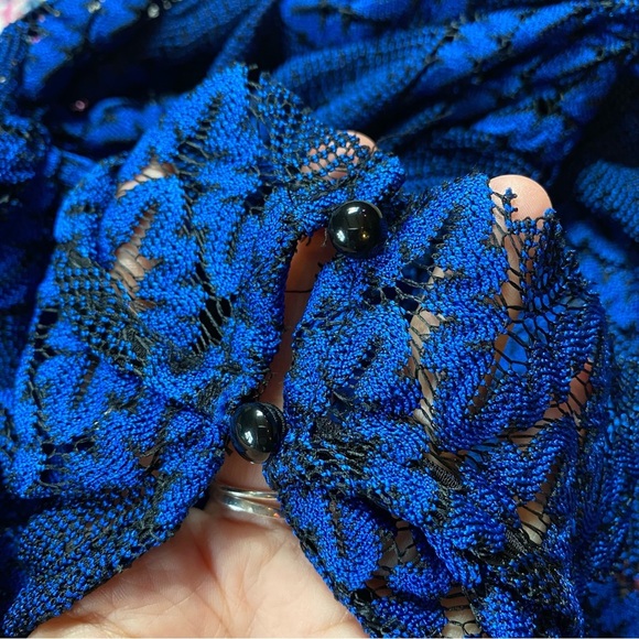 Free People Simone Blue Crochet Mini Dress With Lace Bell Sleeves Size Small - Picture 12 of 15